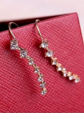 NEW Yellow Gold Tone Crystal CZ Ear Climbers Earrings